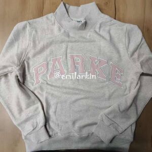 PARKE Size L/XL Light Gray and Pink Varsity Mockneck Sweatshirts For Women